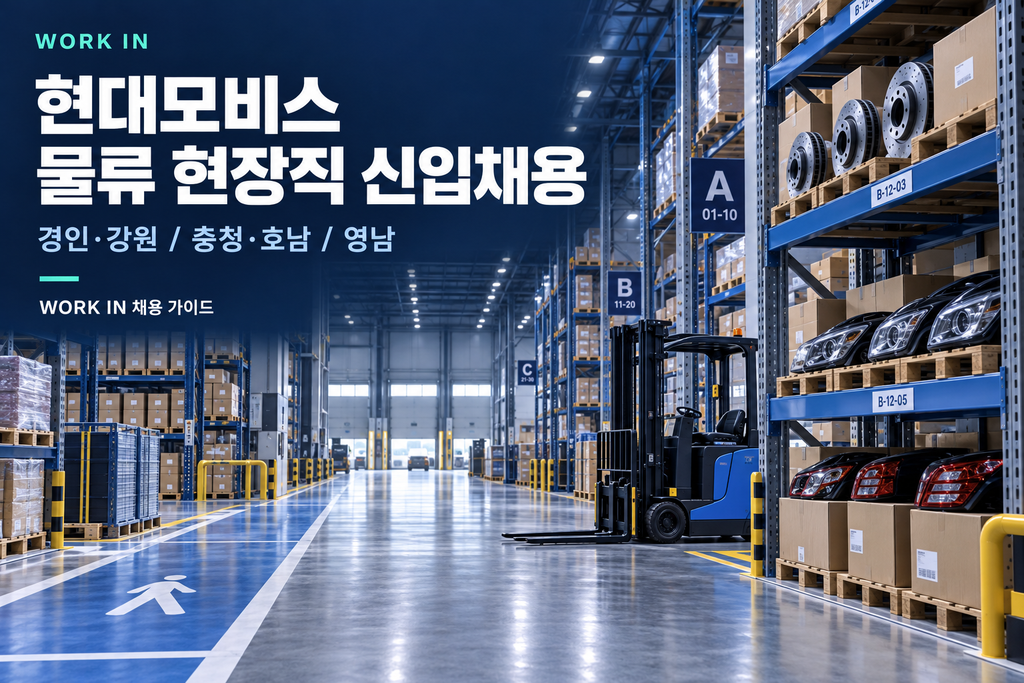현대모비스 물류 현장직 채용을 소개하는 자동차 부품 물류센터 콘셉트 이미지
