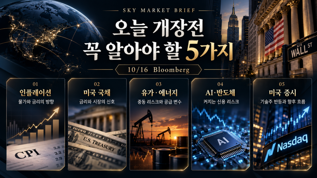 10월 16일 개장 전 꼭 알아야 할 5가지: PPI·미 국채·유가·코어위브·미 증시