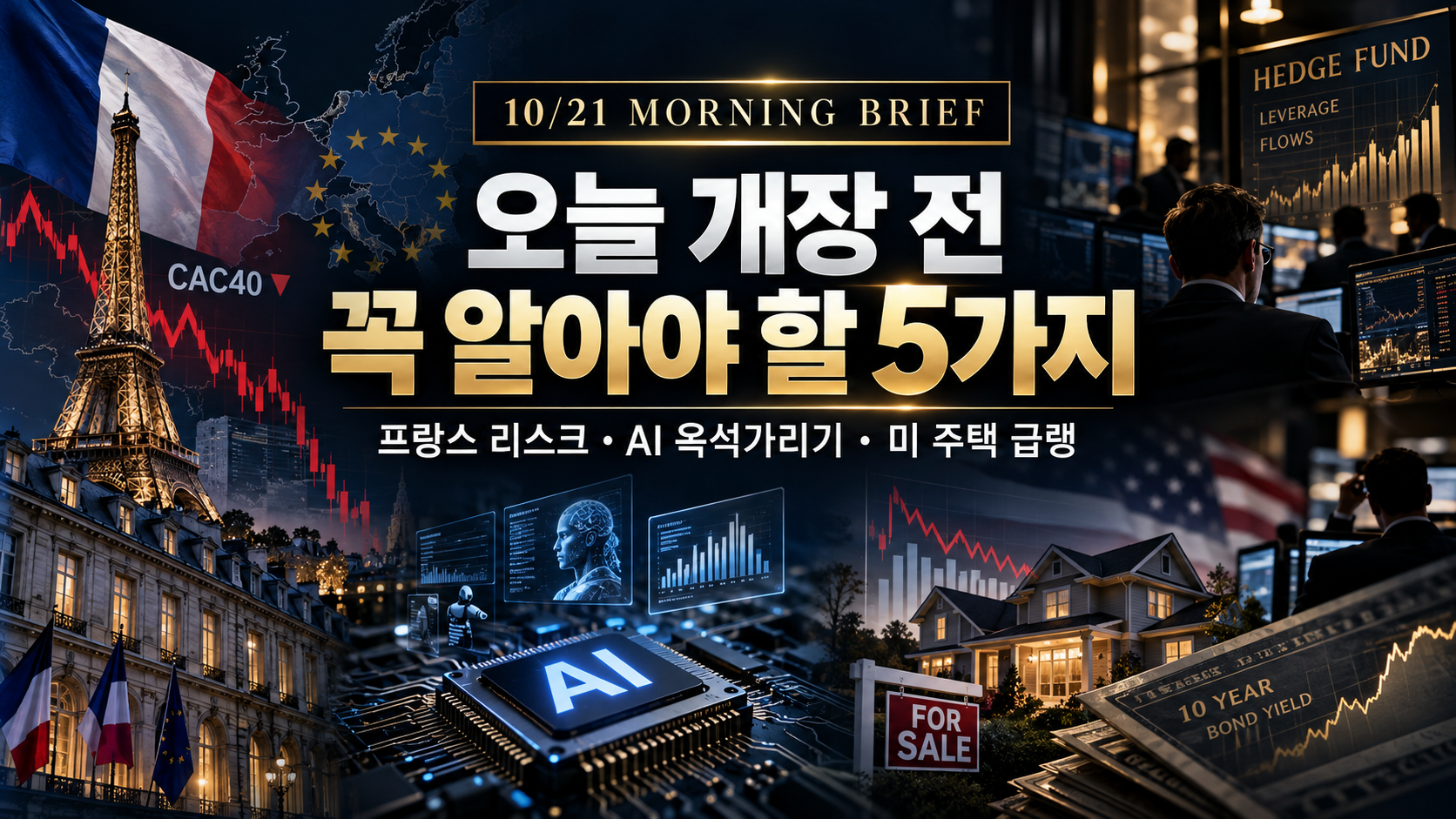 10월 21일 개장 전 꼭 알아야 할 5가지: 프랑스·유로존·AI IPO·미 주택·헤지펀드